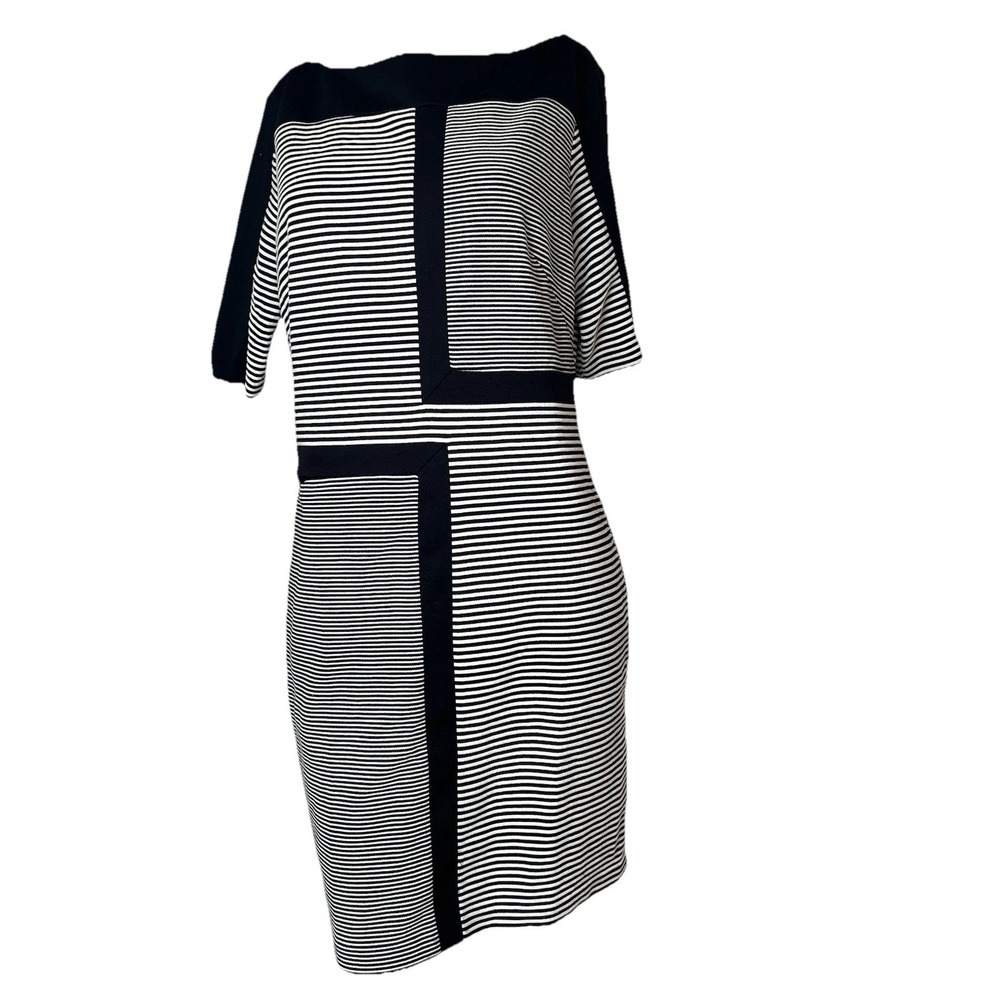 Taylor Women's‎ Black White Striped Short Sleeve Knit Dress Size 14 DAMAGED